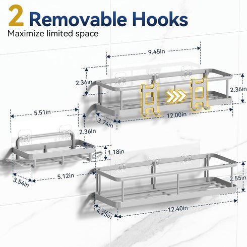 3 Pack, YASONIC Shower Caddy Adhesive, No Drill Bathroom Shower Organizers, with Removable Hooks and Soap Holder, Rust