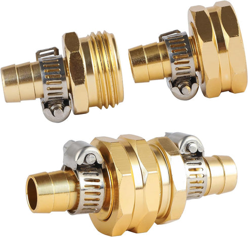 BILAL 3 Set 1/2" Fitting,1/2" 3/4" Garden Hose Repair Connector Kit with Clamps, Fit for Garden Hose Barb x GHT Garden
