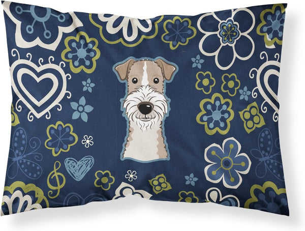 Caroline's Treasures BB5098PILLOWCASE Blue Flowers Wire Haired Fox Terrier Standard Pillowcase, Super Soft