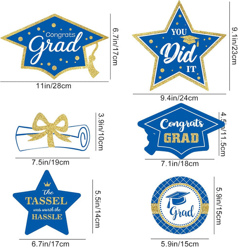 Blue and Gold Graduation Decorations Set of 24 - Class of 2025 Table Decor, Congrats Grad Party Supplies