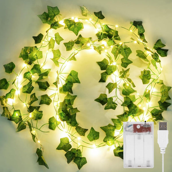 KASZOO 2 Pack 6.56 Ft Vine with Fairy Lights, 80LEDS Battery/USB Operated,