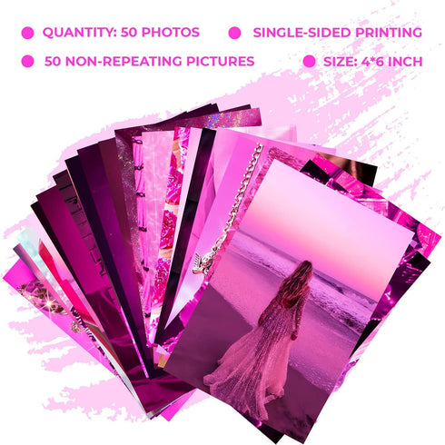 WOONKIT Pink Neon Wall Collage Kit - Aesthetic Pictures for Trendy Room Decor, 50pcs 4x6 Inch for Teen Girls