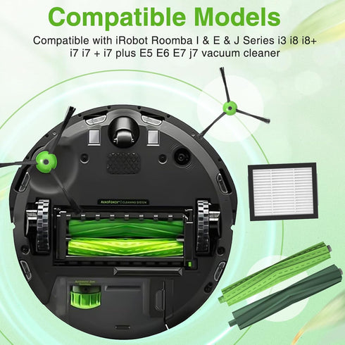 Replacement Parts for i'Robot Roomba i3 i7 E5 j7 i4 i7+ i3+ i4+ i6 i6+ i8 i8+ E6 E7, 2 Set Rubber Brushes & 8 HEPA
