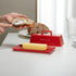 Butter Dish with Lid for Countertop, by Kook, Ceramic Butter Dish, Butter Tray with Cover, Kitchen Butter Keeper, Butter Container, Butter Holder, Holds 1 Stick, Microwave and Dishwasher Safe, Red