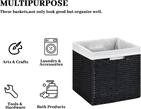DULLEMELO Wicker Storage Baskets 11x11 Cube Bins for Organizing - Set of 2 Waterproof Woven Storage Cube