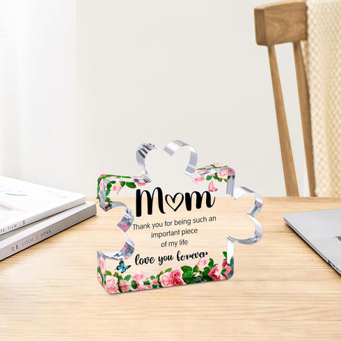 Mothers Day Mom Gifts for Mom Grandma Wife from Husband Daughter Son -Cute Engraved Acrylic Block Puzzle Piece