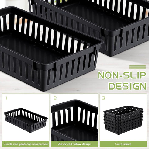 6 Pack Plastic Basket - 10.24 x 6.5 x 2.36 Inch Small Storage Bins for Organizing Shelves, Home Desks, Crafts, Black