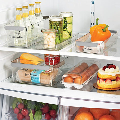madesmart Refrigerator Organizer Bin with Handles, Deep Storage Bin for Pantry, Non-Slip Base, White