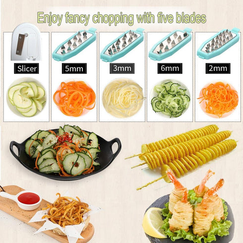 5 Ourokhome Zucchini Noodle Maker Spaghetti Spiralizer - Blades Vegetable Slicer for Veggie Noodles and Curly Chips
