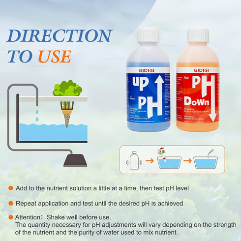 Strips(8.45oz/250ml) Hydroponics pH Up Down Solution pH Control Kit,pH Adjuster for Hydroponic, Aquaponic, Balance