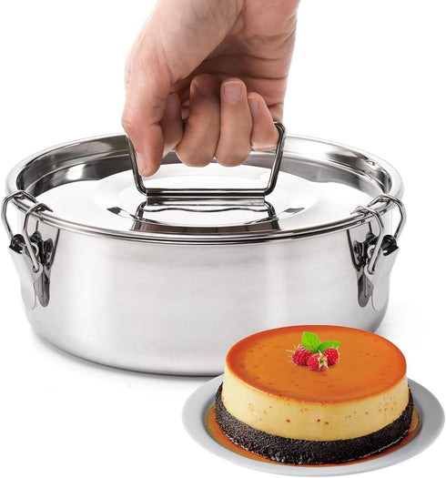 Okllen 18/8 Stainless Steel Flan Mold, 65 Oz Flan Pan with Lid and Handle for Instant Pot