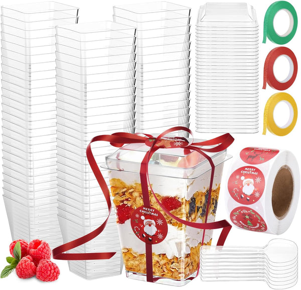 LemonRoad 50 Pack 5 oz Plastic Dessert Cups with Lids and Spoons, 500