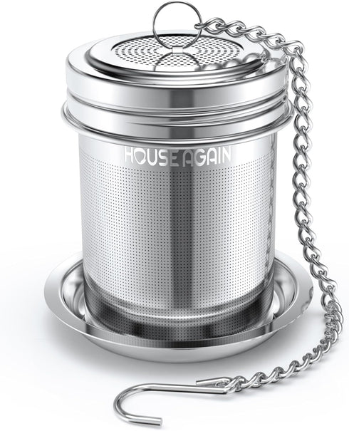 House Again Tea Infuser, Extra Fine Mesh Strainer for Loose Tea, Stainless Steel with Chain Hook