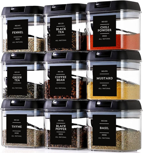 Spice Containers with Labels, 9 Pcs 16 Fl Oz Large Plastic Tea