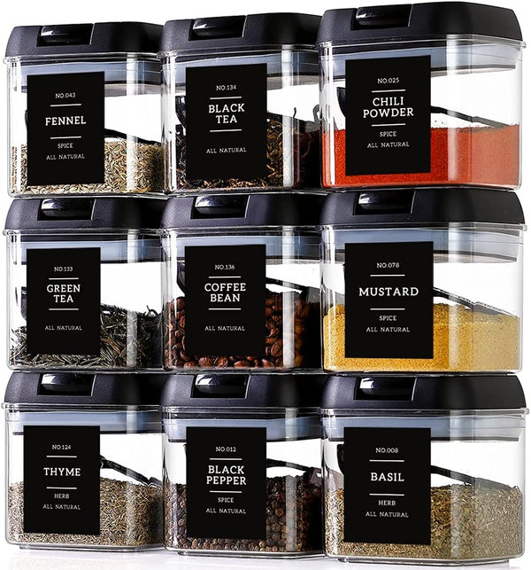 Spice Containers with Labels, 9 Pcs 16 Fl Oz Large Plastic Tea