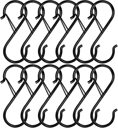 12 Pack S Hooks for Hanging, 3.5 Inch Heavy Duty Metal Black S Hooks for Plants, Pots, Pans, Clothes, Towels