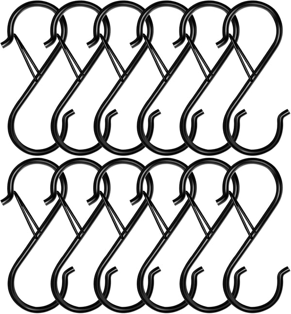 12 Pack S Hooks for Hanging, 3.5 Inch Heavy Duty Metal Black S Hooks for Plants, Pots, Pans, Clothes, Towels