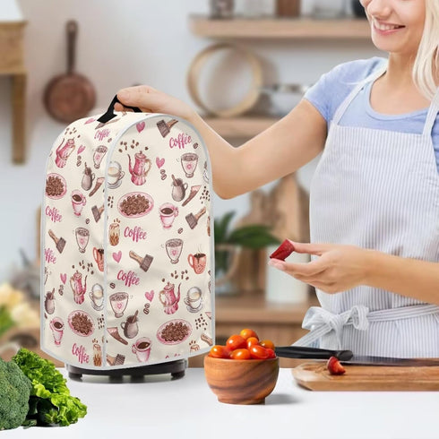 Coffee Pattern Dust Cover for Kitchen Appliances, Compatible with Stand Mixer, Coffee Maker, Juicer, Food Processor