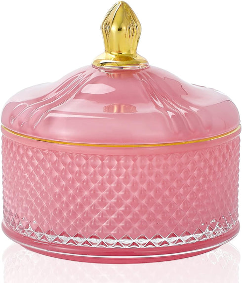 Glass Jewelry Jar, Diamond Faceted Candy Storage Bowl with Lid, Decorative Apothecary Canisters for Kitchen