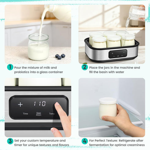 ANZKTOS 48H 6 Yogurt Maker with Adjustable Temperature & Timer - Glass Jars for Homemade Probiotic Yogurt, for Family