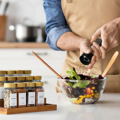 AOZITA 14 Pcs Spice Jars with Bamboo Lids, 4oz Square Spice Bottles with Shaker Lids and Airtight Caps
