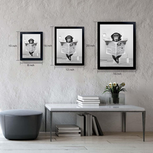 Funny Monkey Framed Wall Art in Bathtub - Black and White Canvas Prints for Farmhouse Bathroom Decor (12"x16", Framed)