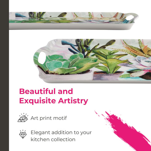 Pimpernel Succulents Large Handled Tray, 18.9" x 11.6" Melamine Serveware with Botanical Design