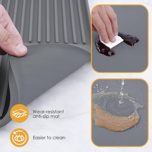 Silicone Coffee Mat with Raised Edges, 24'' x 16'' Coffee Bar Mat for Countertops, Fits Under Coffee Maker, Dish Drying