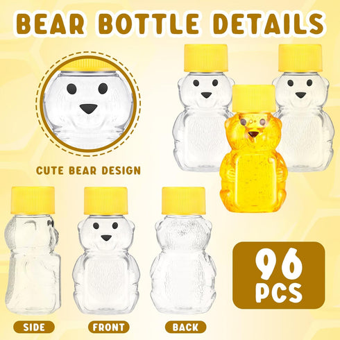 96 2 oz Patelai Pcs Plastic Honey Bear Bottle Bear Shape Clear Honey Containers Empty Honey Dispenser with Lid Honey
