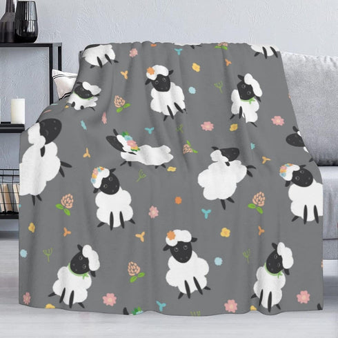 Cute Sheep Lambs Soft Throw Blanket, 40x50 Inch Lightweight Warm Flannel Fleece for Couch Bed Sofa Travel Camping