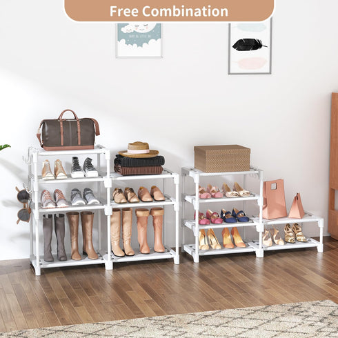 Closet 8 26-32 ROJASOP White Shoe Rack, Tall Metal Shoe Rack Organizer for Entryway Garage, Tier Large Shoe Shelf