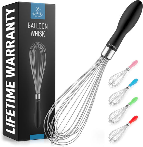 Zulay 11-Inch Stainless Steel Whisk - Balloon Whisk Kitchen Tool with Soft Silicone Handle
