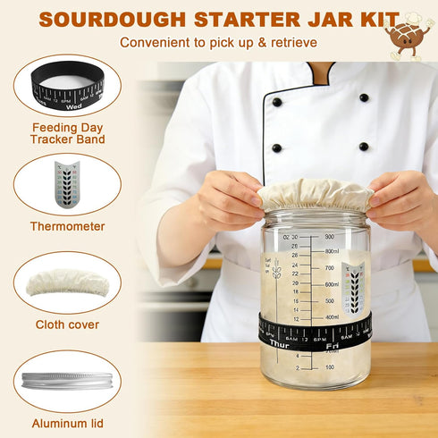 Complete Sourdough Starter Kit, Sourdough Bread Baking Supplies, Banneton Bread Proofing Basket with Glass Sourdough