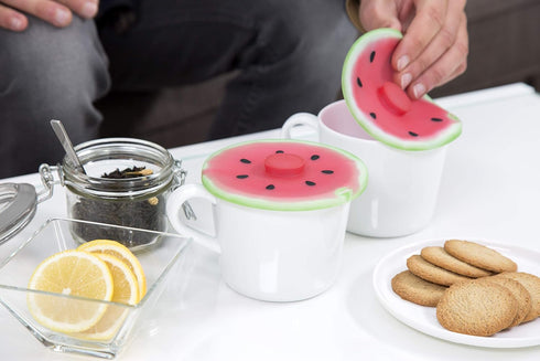 Charles Viancin Set of 2 Watermelon 4” Silicone Drink Covers - BPA-Free, Dishwasher Safe, Airtight Seal