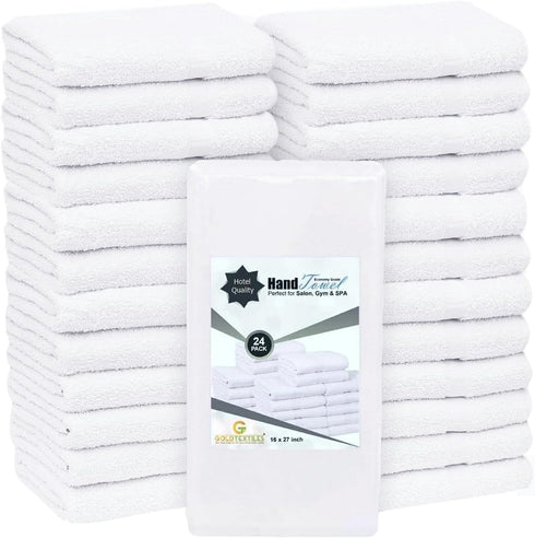 24 Pcs (2 Dozen) White 16x27 Inch Cotton Blend Economy Hand Towels