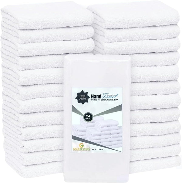 24 Pcs (2 Dozen) White 16x27 Inch Cotton Blend Economy Hand Towels