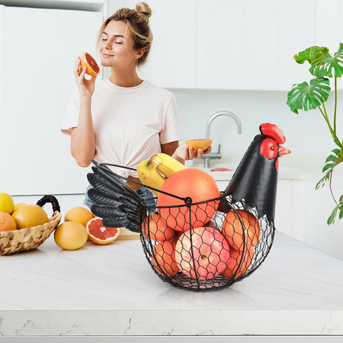 FJAXLJGYP Countertop Chicken Egg Basket, Egg Collecting Baskets,Metal Wire Egg Basket with Handle, Farmhouse Chicken