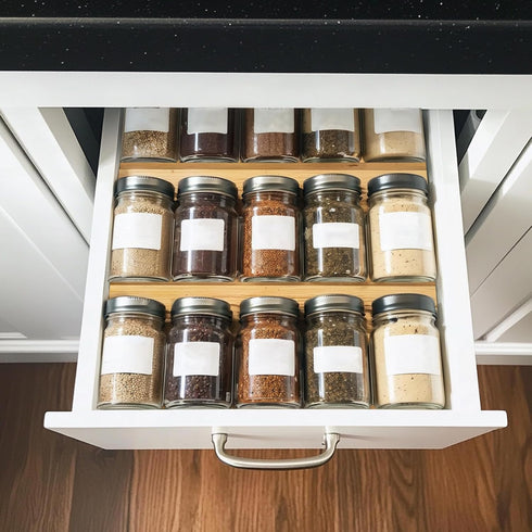 Drawer,4Pcs Size:18.9" 9.5" 1.8" WodGod Bamboo Spice Rack For Tier Stackable Seasoning Storage Organizer Insert