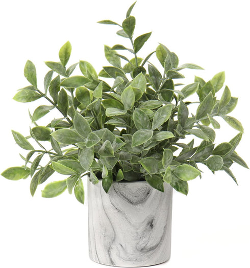 Hollyone Mini Artificial Potted Plants - Fake Plants in Marble Pots, 1Pcs Plastic Eucalyptus Greenery Faux Plants for