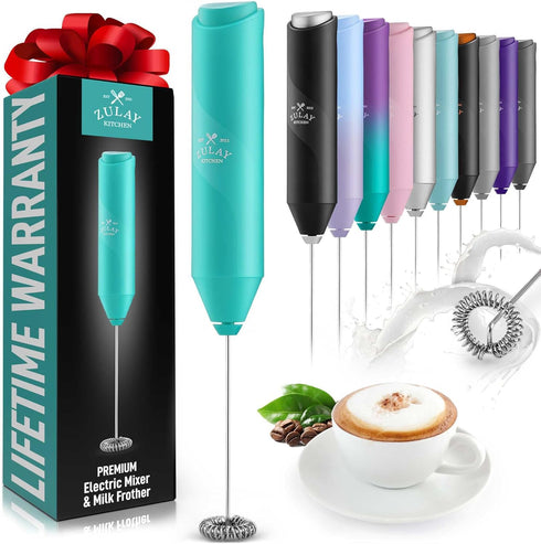 Zulay Froth Mate Powerful Milk Frother for Coffee, Portable Handheld Foam Maker for Lattes, No Stand, Teal