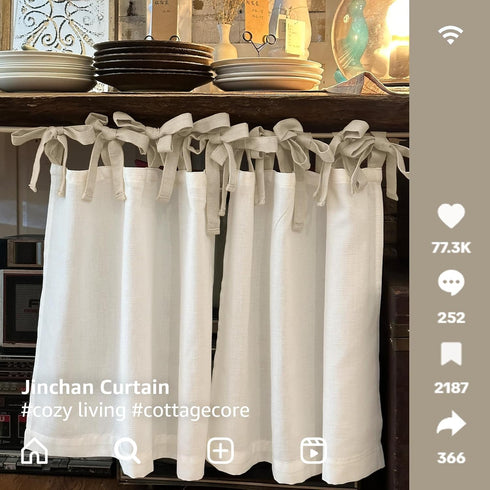 jinchan 24 Inch Set 2 Linen Tie Top Curtains Length Farmhouse Cafe Curtains of for Bedroom Bathroom Rustic Small