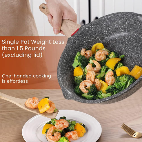 Induction Nonstick Skillet Frying Pan with Lid, Swiss Granite Omelette Pan, PFOA Free (8 inch)