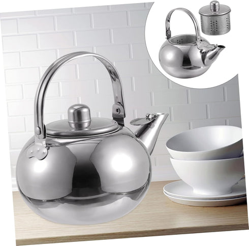 1pc Metal Tea Kettle with Infuser, Stainless Steel Pot Filter Screen for Coffee