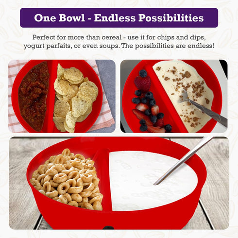 Just Solutions Crunch Anti-Soggy Cereal Bowl - Keeps Cereal Fresh & Crunchy, BPA Free, Microwave Safe, Red