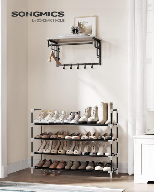 4-Tier Closet, ULSH054B01 SONGMICS Shoe Rack, Shoe Storage for Hallway Slim and Space-Saving, Metal Frame, Non-Woven