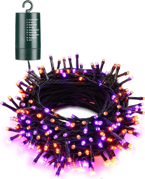 Flacchi Orange Purple Halloween Lights, 67 ft 200 LED Battery Operated String