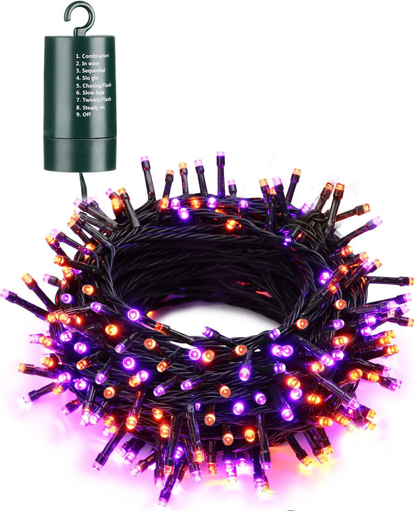 Flacchi Orange Purple Halloween Lights, 67 ft 200 LED Battery Operated String
