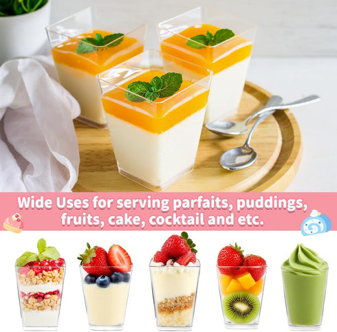 5 oz LRCXL Plastic Dessert Cups with Lids and Spoons, Clear Yogurt Parfait Appetizer Cup with Lids for Party, Mini