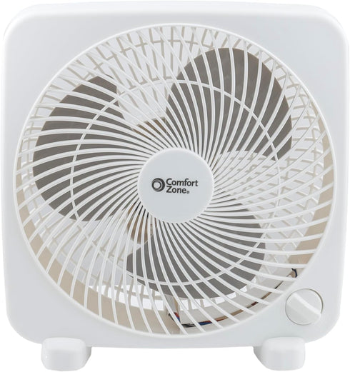 Comfort Zone 9 Inch Box Fan, Portable Electric Quiet, 3 Speed, Small Desk Fan, Ideal for Home, Bedroom, Dorm, & Office