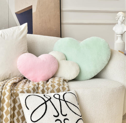 Petrella Heart Pillow, Cute Fuzzy Throw Pillows for Bed Living Room Decor, Large 19"x15", Green Aesthetic Cushion